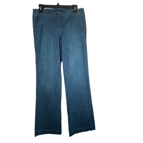 Theory Straight Wide Leg Flare Denim Trousers Jeans Womens 6 Blue Cotton Stretch - Picture 1 of 16